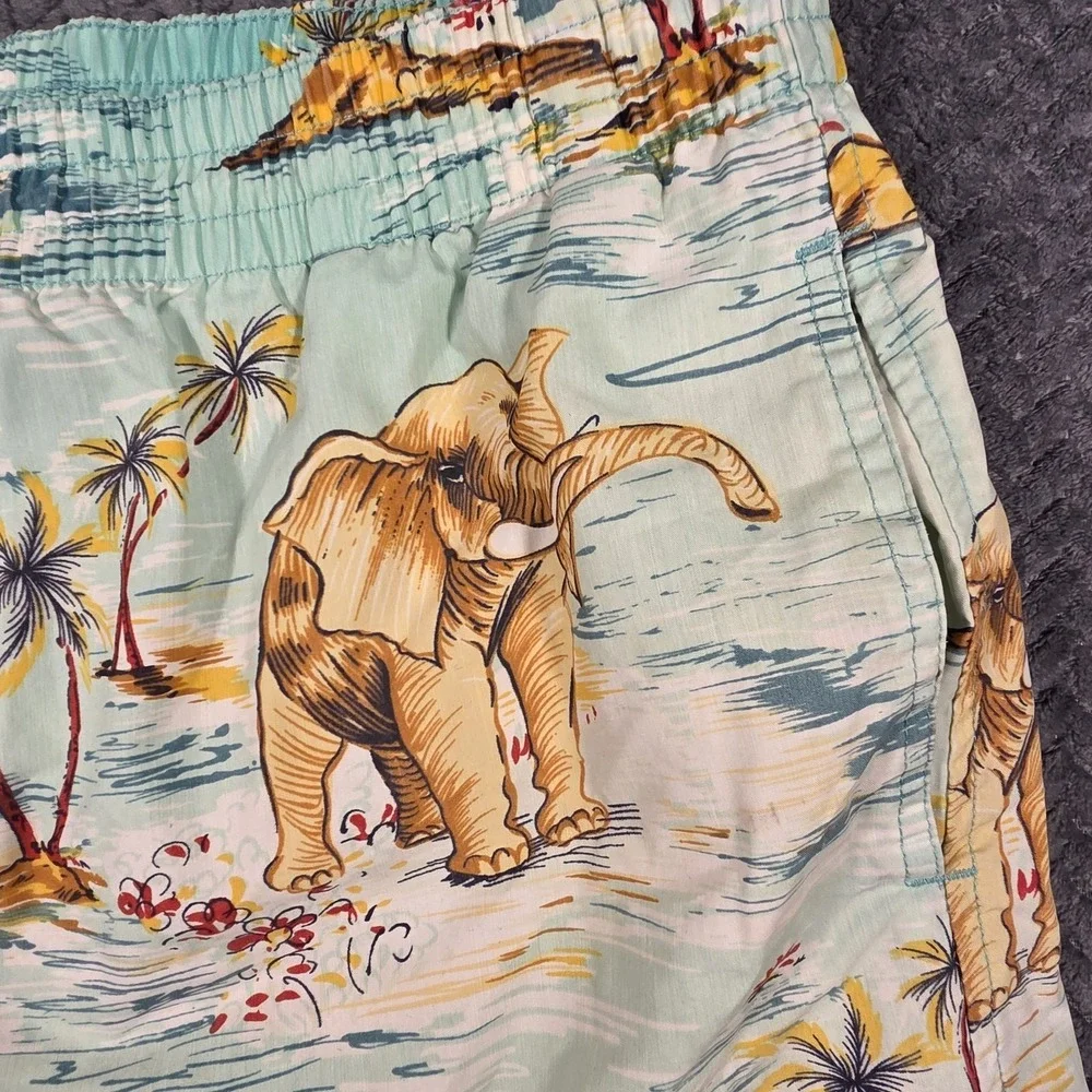 Polo Ralph Lauren Mens Swim Trunks Lined Elephant Print Size XL Tropical Pockets